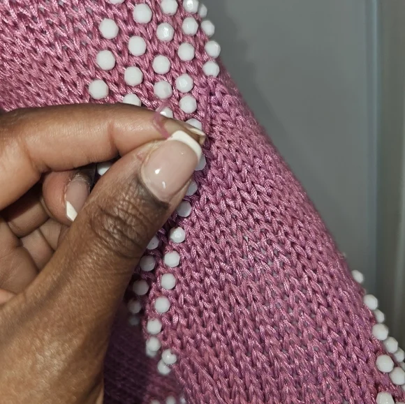 Womens Vintage 80s Basilio M. Faux Pearl Sweater - Picture 6 of 16